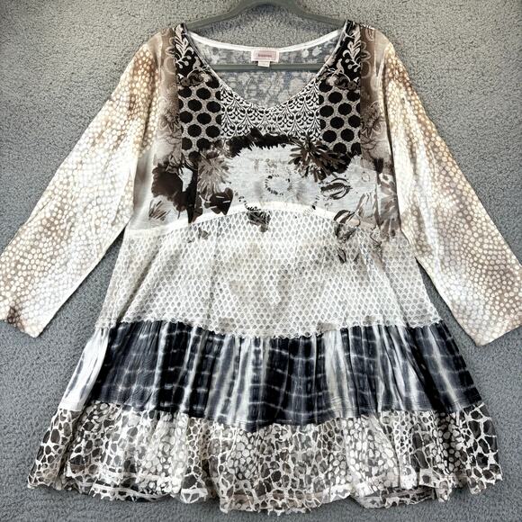Kamana Womens Tunic Large Artsy Boho Lagenlook Sheer Animal Print Tiered Flowy - Picture 1 of 10